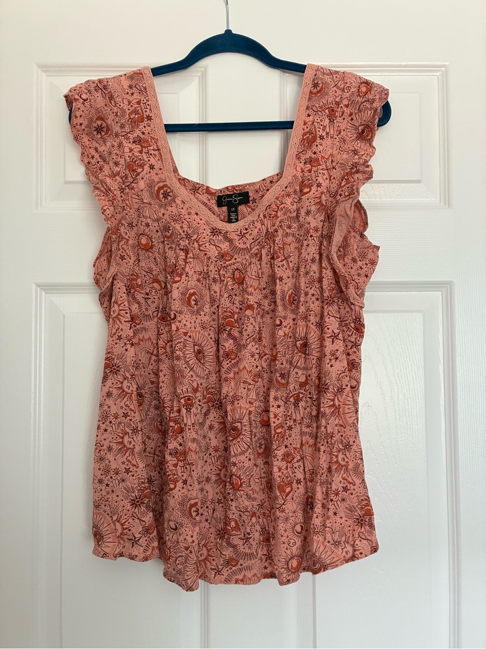 Jessica Simpson Pink Floral Print Flutter Sleeve Blouse